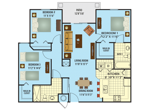a floor plan of a home with bedrooms and a living room and a dining room